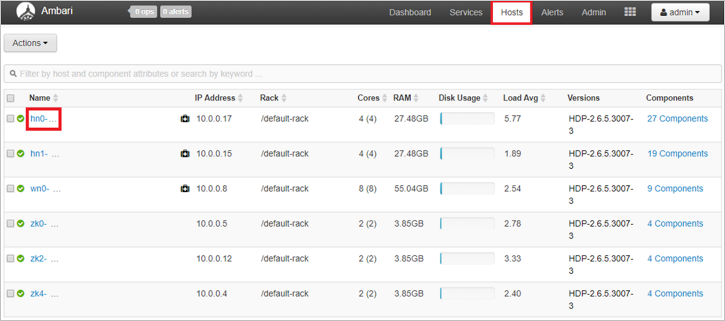 Accessing Apachi Ambari Host tab