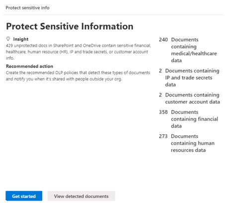 Screenshot showing the protect sensitive information section of the DLP Overview page.