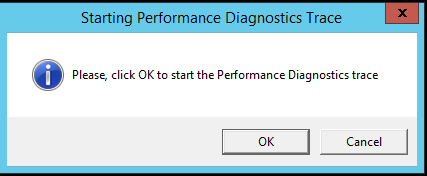 [Starting Performance Diagnostics Trace]\(パフォーマンス診断トレースの開始\) ウィンドウのスクリーンショット。