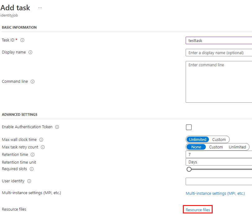 Azure Batch アカウントの [ジョブ] ページの [作業ウィンドウの追加] のAzure portalスクリーンショット。