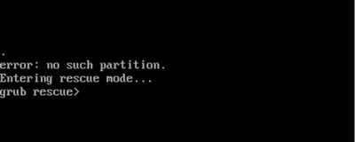 このようなパーティションがない grub エラーのスクリーンショット。