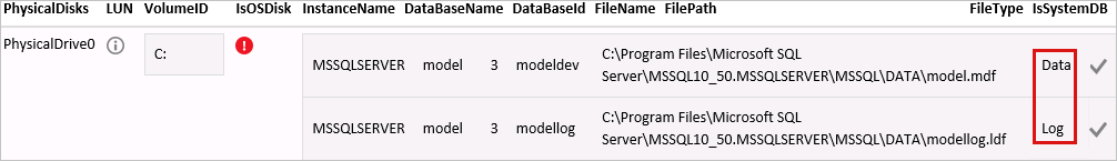 modeldev および modellog ファイル情報のスクリーンショット。
