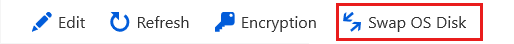 Azure portal の [OS ディスクのスワップ] オプションのスクリーンショット。