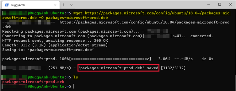 wget コマンドのスクリーンショット。