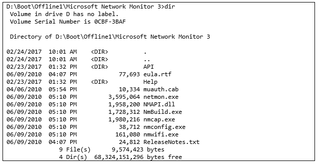 Microsoft Network Monitor 3 フォルダーの詳細のスクリーンショット。