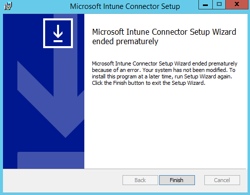 Intune コネクタセットアップ ウィザードが途中で終了した場合の