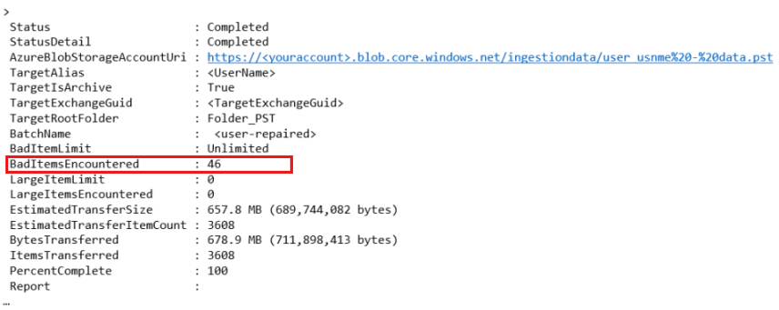 コマンドレット出力の例を示すスクリーンショット。