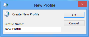 プロファイル名を入力できる [新しいプロファイル] ウィンドウのスクリーンショット。