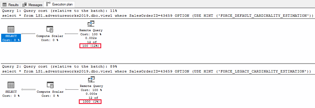 リンク サーバーのビュー CE のクエリのスクリーンショット。