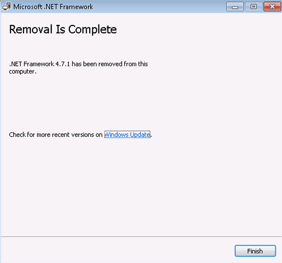 このコンピューター.NET Framework 4.7.1 が削除されたことを示すスクリーンショット。
