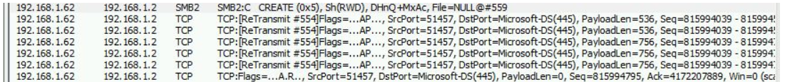 パケット側トレースを示すスクリーンショット。