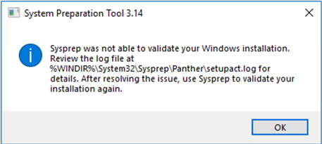 Sysprep の詳細で、Windows のインストール エラーを検証できませんでした。