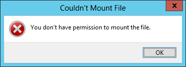 I S O イメージをマウントするときに発生するファイル エラーをマウントするアクセス許可がありません。