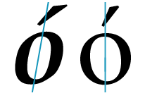 Screenshot that shows a regular and italic letter O with an acute accent. The accent is slightly off center to the right.