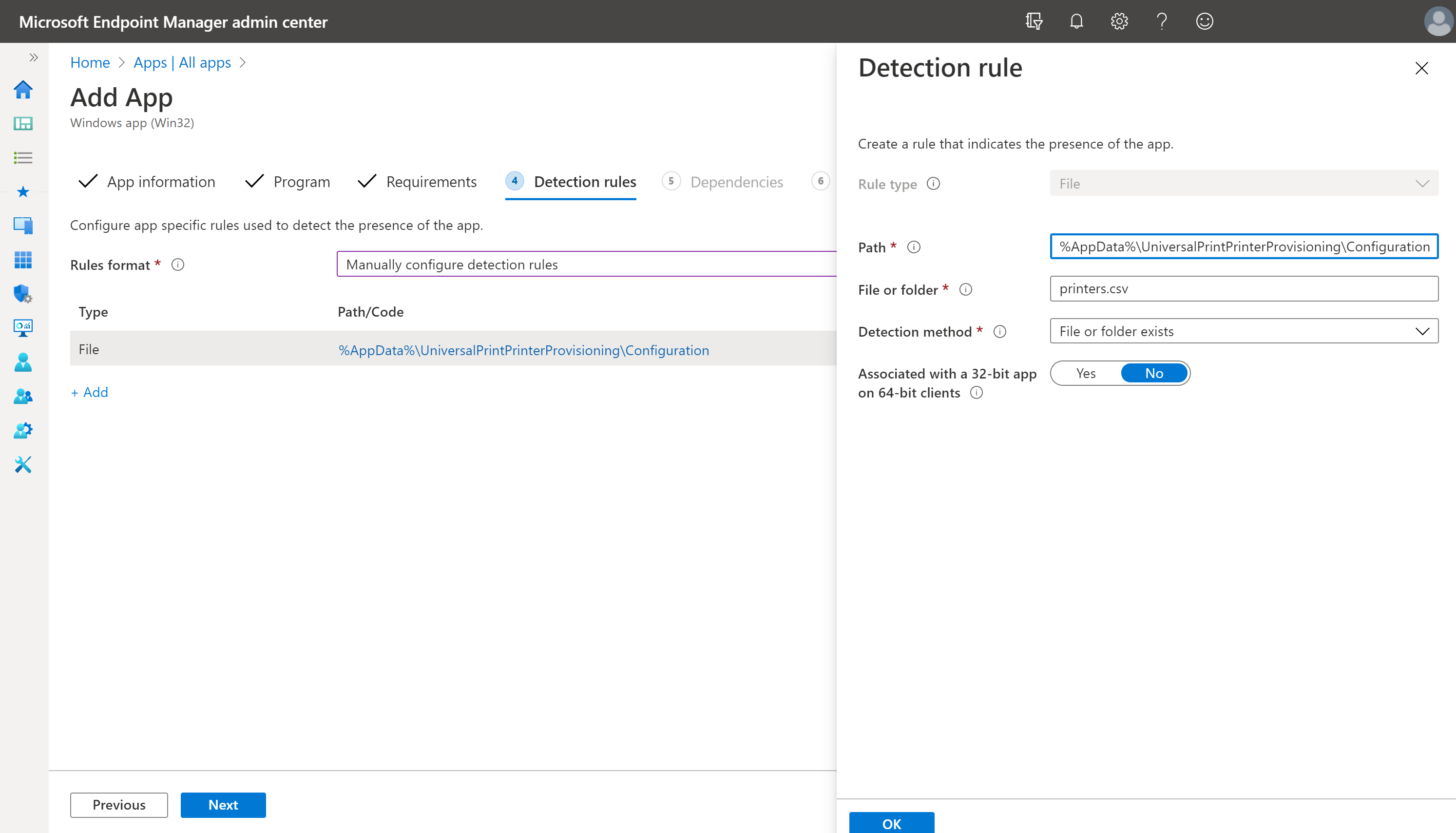 Microsoft-Endpoint-Manager-add-app-detection-rules