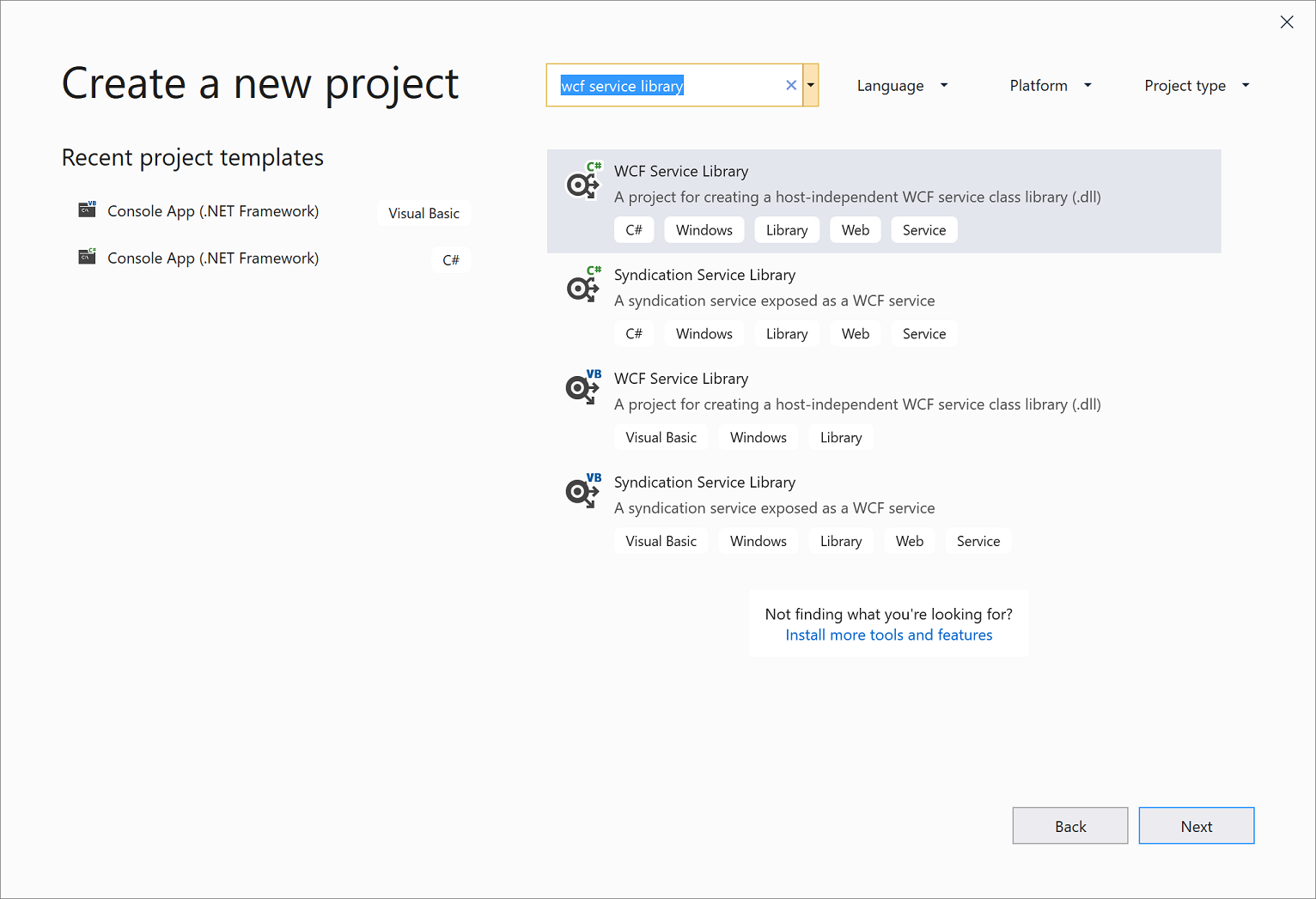 Visual Studio で新しい WCF サービス ライブラリ プロジェクトを作成する