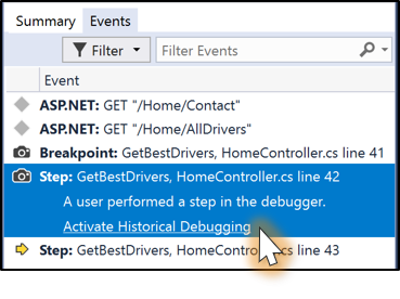 Activate Historical Debugging on an event