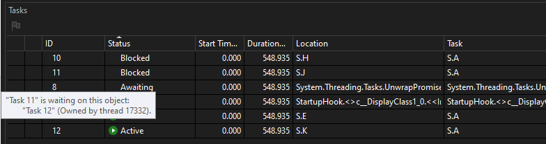 PDB_Walkthrough_7 Screenshot of Two waiting tasks in Tasks window.
