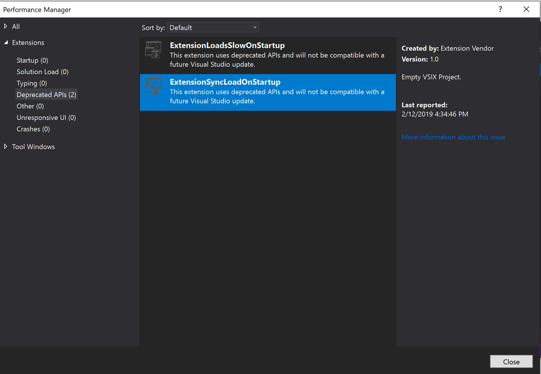 パフォーマンス マネージャー ダイアログ