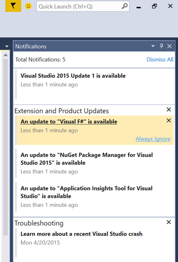 0901-06_VSNotificationsWindow Visual Studio Notifications window