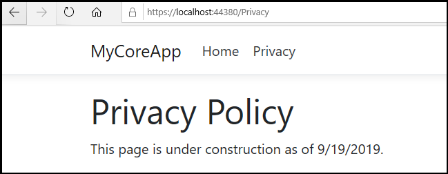 行った変更が含まれる、更新後の Privacy ページを示すスクリーンショット。