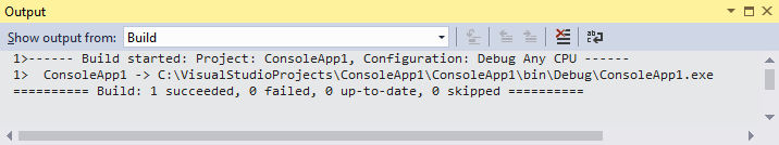 Screenshot of the Output window in Visual Studio.