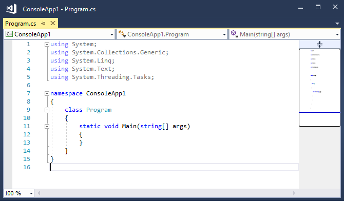 Screenshot showing the Editor window in Visual Studio 2019.