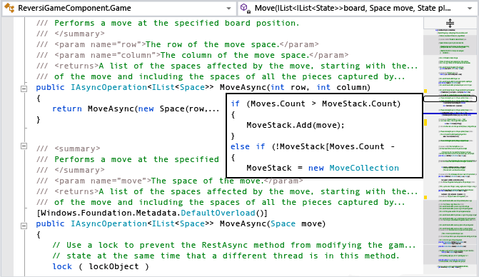 Visual Studio scroll bar with a tooltip