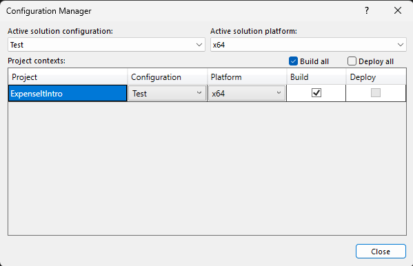 テスト構成を含む Configuration Manager のスクリーンショット。