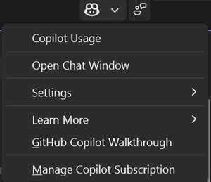 Copilot がアクティブな状態のときの Copilot バッジを示すスクリーンショット。
