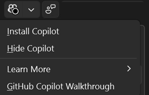 Copilot がインストールされていない場合の Copilot バッジを示すスクリーンショット。