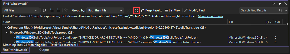 更新ボタンを示すスクリーンショット。