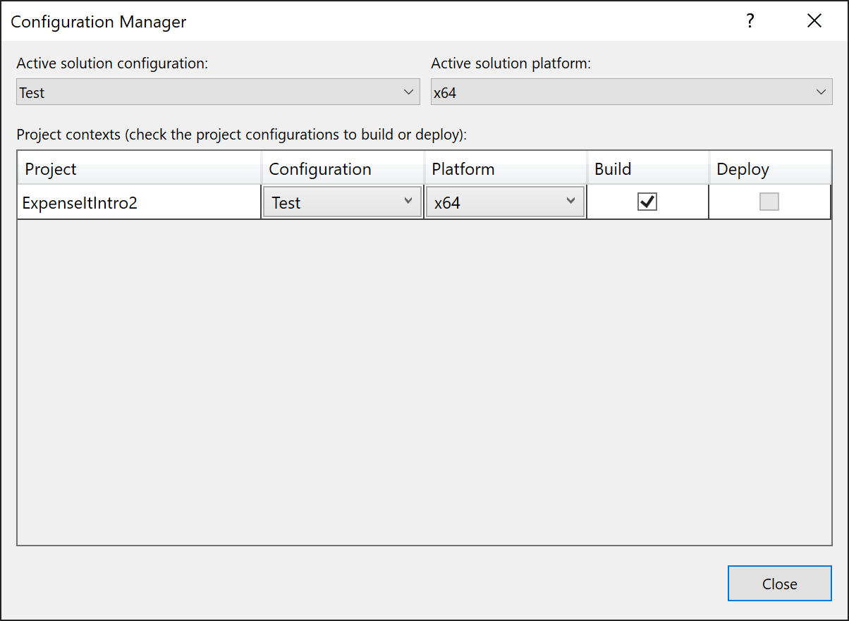 テスト構成を含む Configuration Manager のスクリーンショット。