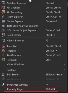 [表示] メニューの [プロパティ ページ] 項目のスクリーンショット。