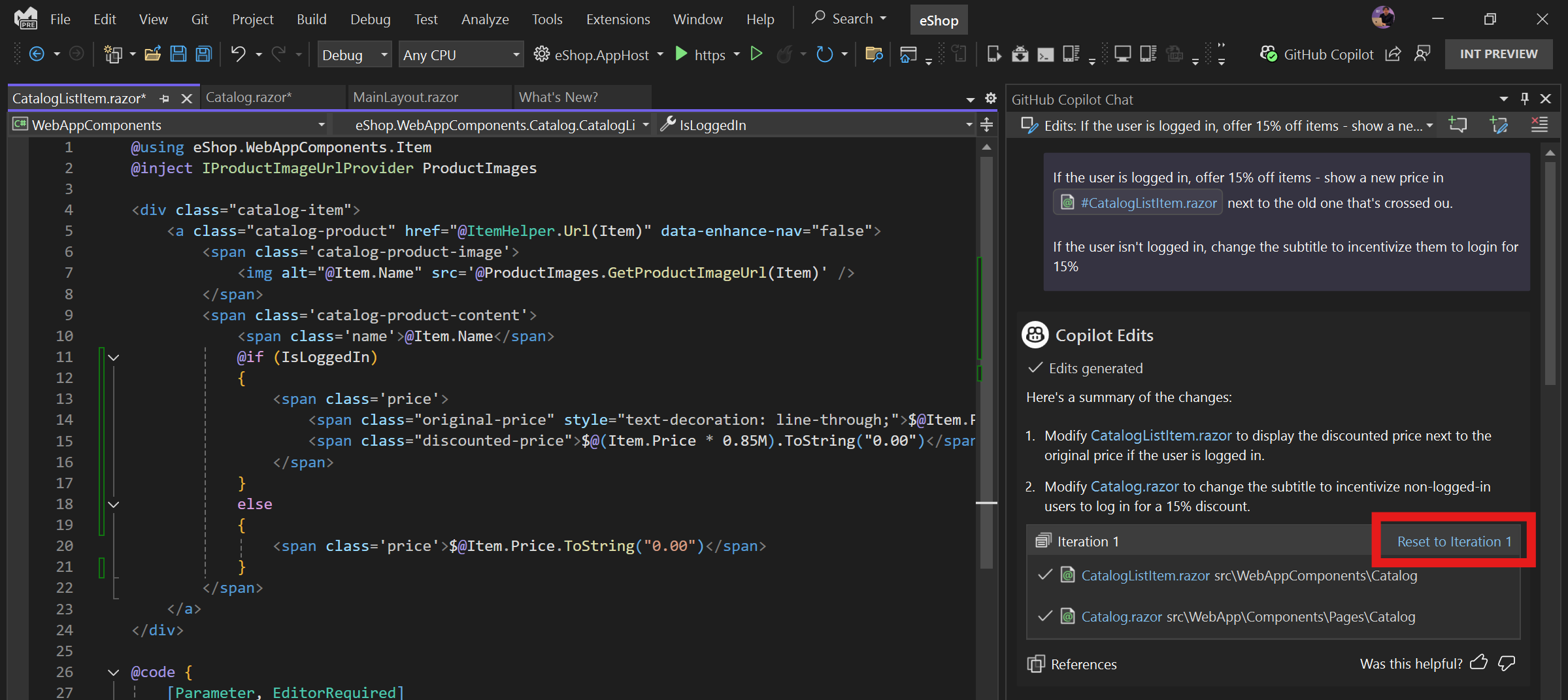ファイルを前のイテレーションに戻す方法を示すスクリーンショット。