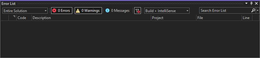 Screenshot of the Error List in Visual Studio 2022.