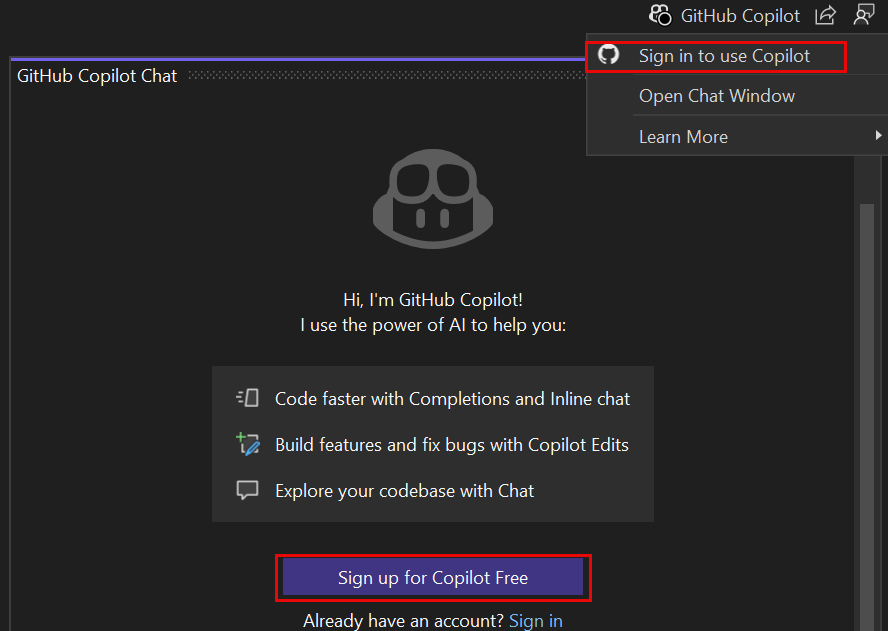 Copilot が非アクティブな状態の Copilot バッジのスクリーンショット。