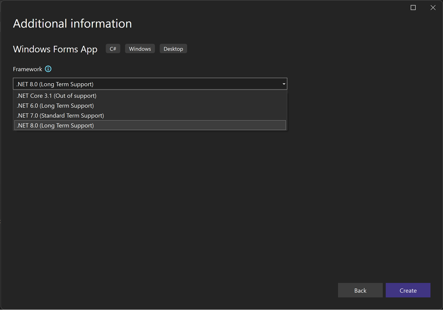 Screenshot of the 'Additional options' dialog box in Visual Studio 2022.