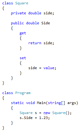 カプセル化プロパティの結果 - C# のスクリーンショット。