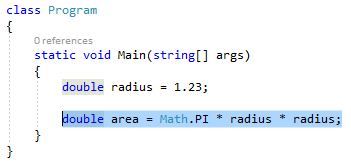 Screenshot showing C# code for the Program class. In the Main function of that class, a line of code highlighted.