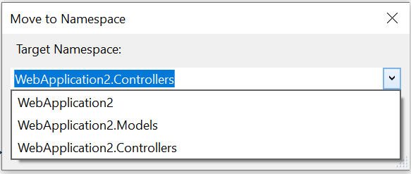 Select a namespace dialog box