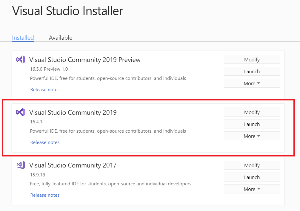 Visual Studio のワークロード、コンポーネント、および言語パックを 