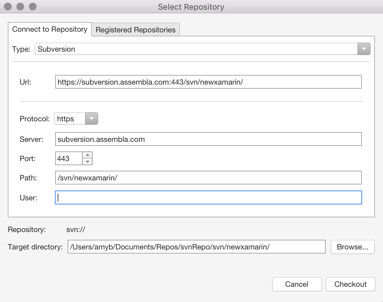Select Repository and Enter details Dialog