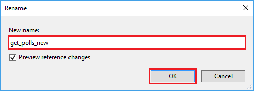 Screenshot that shows how to specify a different name for an identifier in Visual Studio 2019.