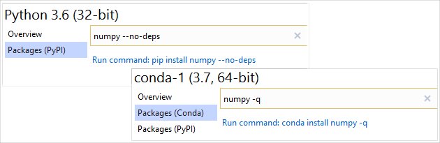 Using arguments on pip and conda install commands