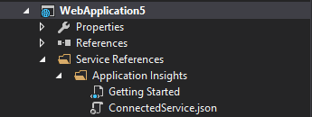 プロジェクトのサービス参照フォルダーから Application Insights の概要情報を表示します。