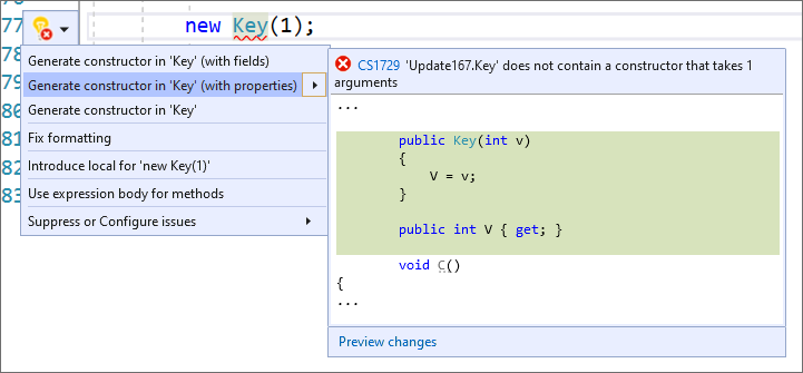 Generate properties when generating constructor