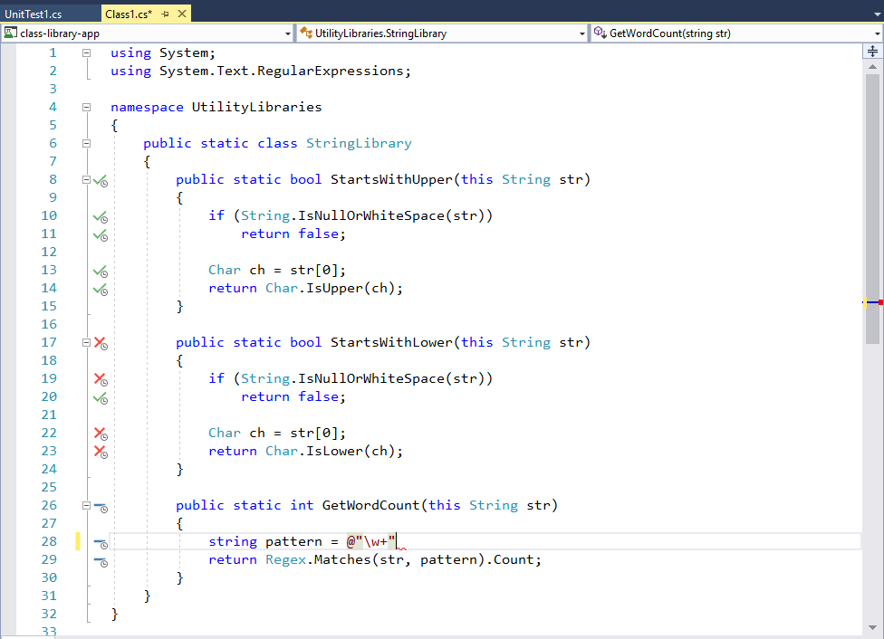 Visual Studio のコード カバレッジとタイマー アイコン
