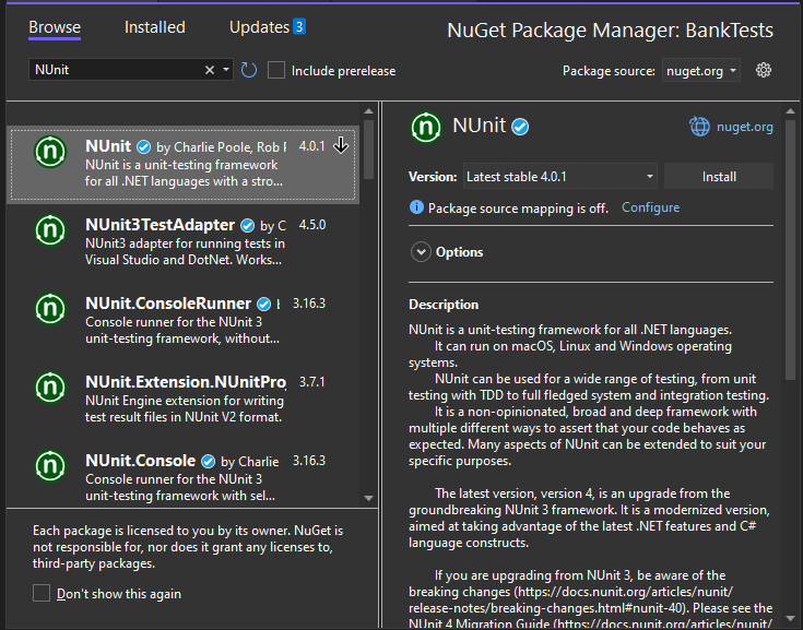 NuGet Package Manager in Visual Studio