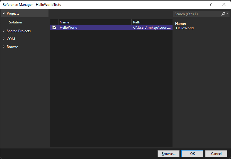 Visual Studio でプロジェクト参照を追加する